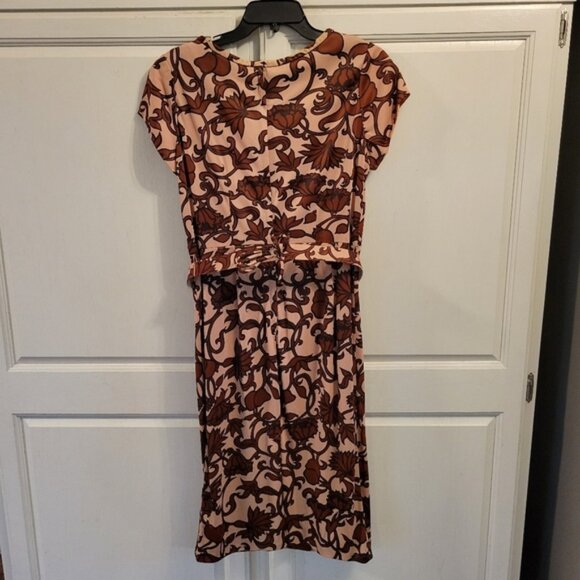 Vintage Sears Belted Sheath Dress with Lovely Brown Pattern - Picture 5 of 14
